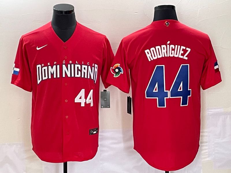 Men 2023 World Cub Dominicana 44 Rodriguez Red Nike MLB Jersey5